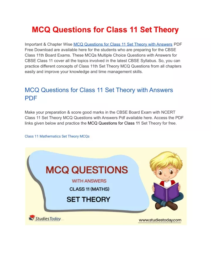 mcq questions for class 11 set theory