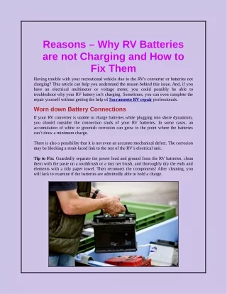 reasons why rv batteries are not charging