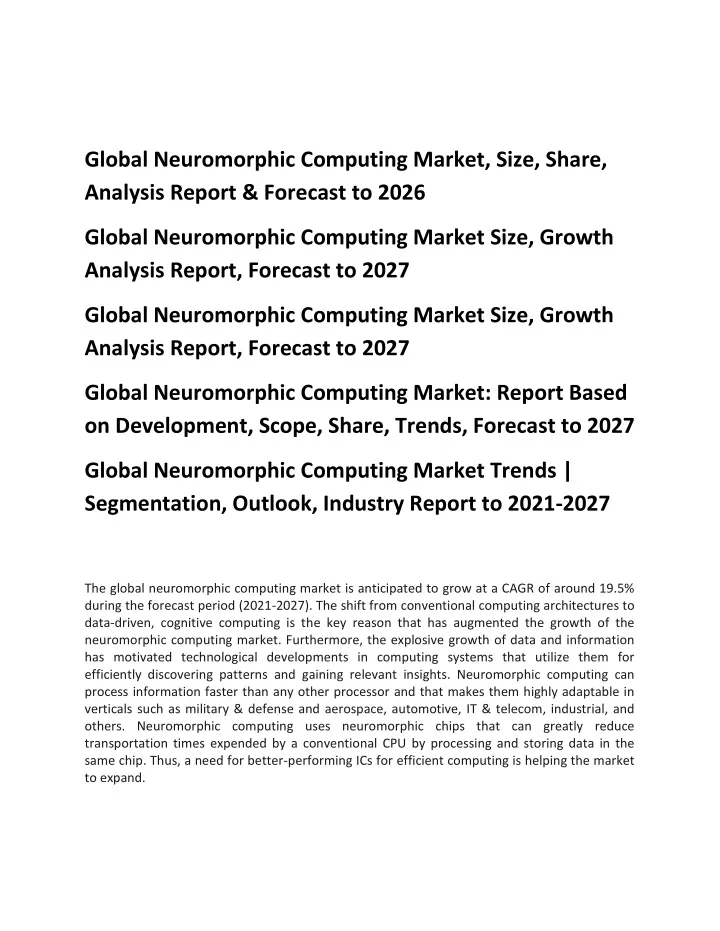 global neuromorphic computing market size share