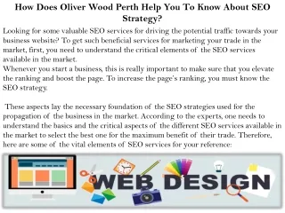 How Does Oliver Wood Perth Help You To Know About SEO Strategy?