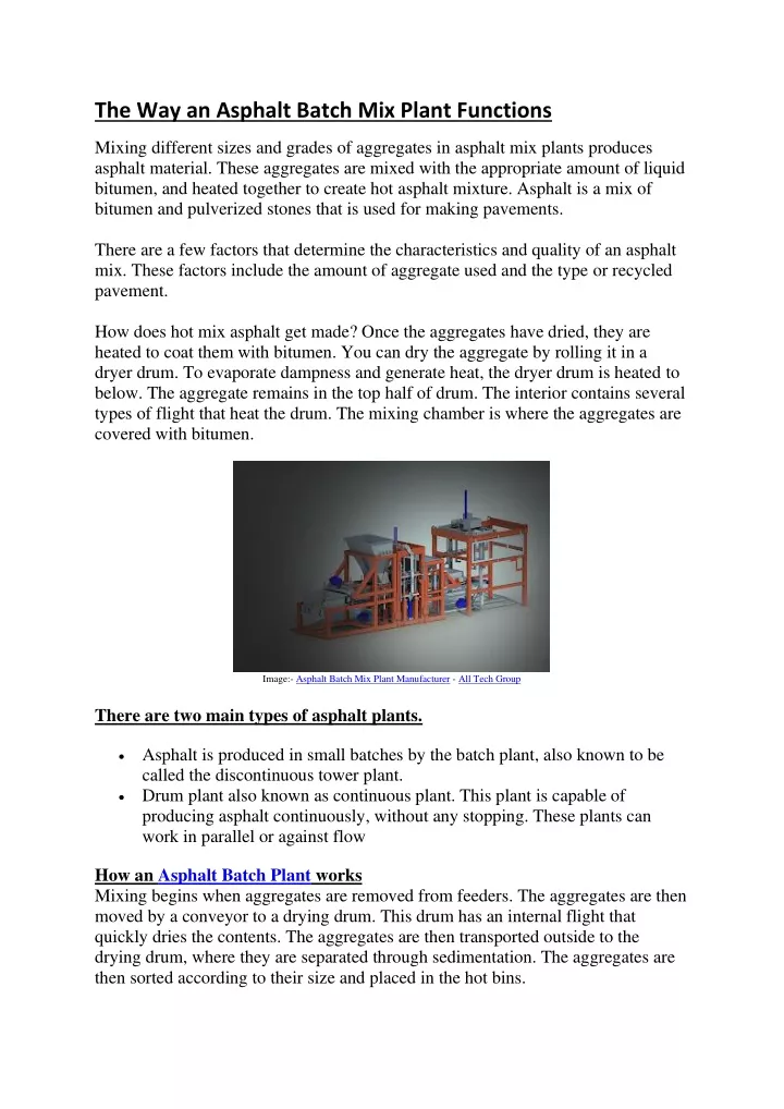 the way an asphalt batch mix plant functions