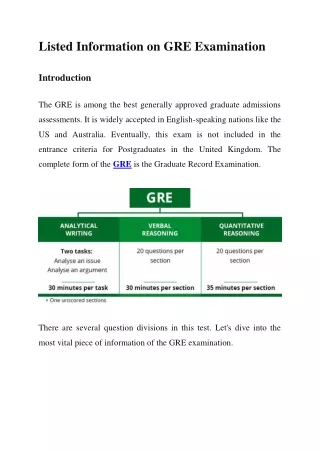 Listed Information on GRE Examination
