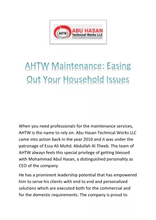 AHTW Maintenance Easing Out Your Household Issues