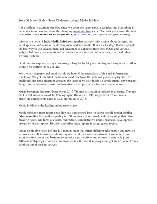 Story Of School Kids – Super Challenges League Media Infoline