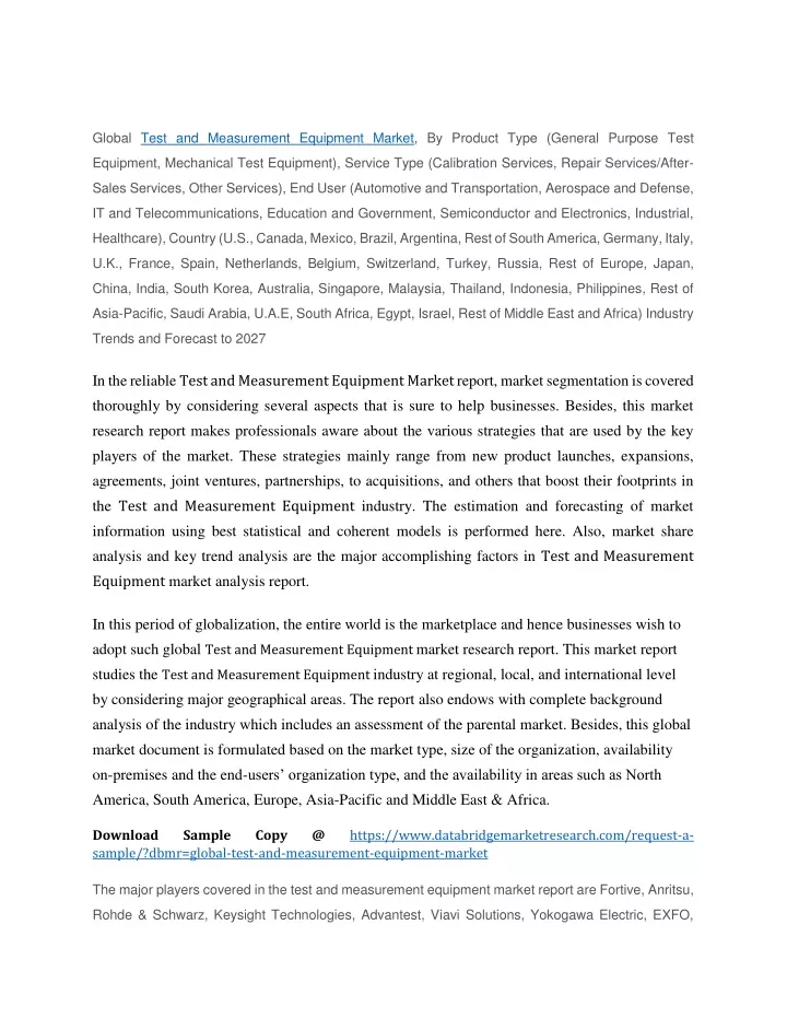 global test and measurement equipment market