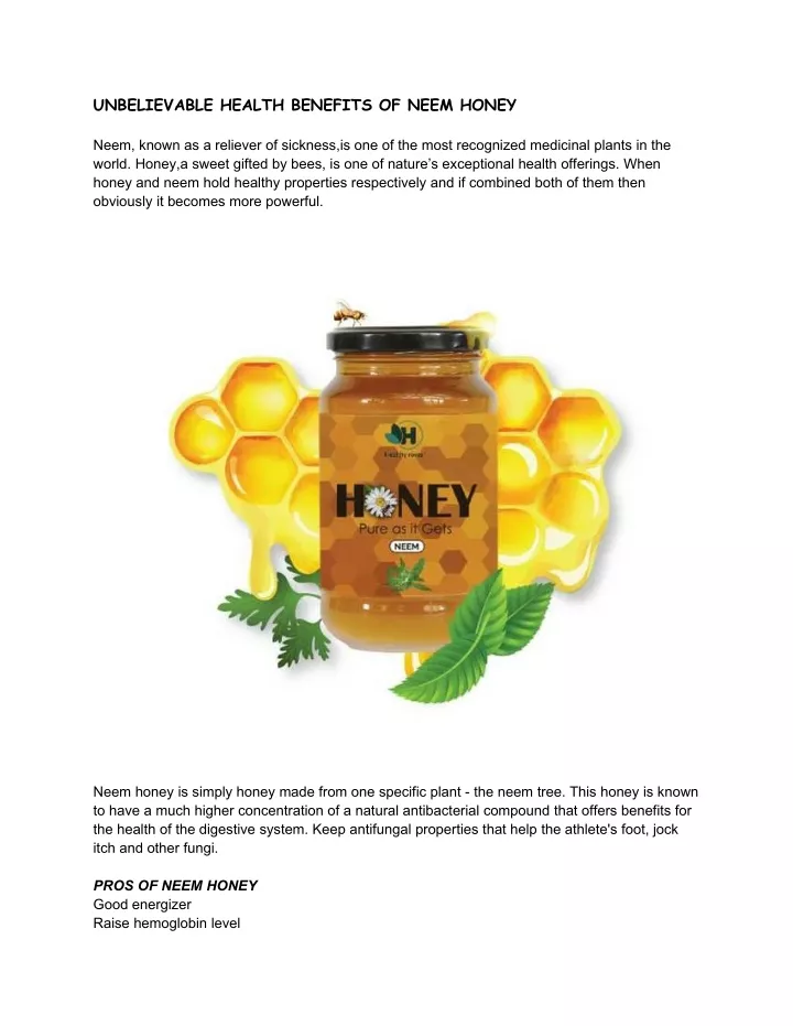 unbelievable health benefits of neem honey
