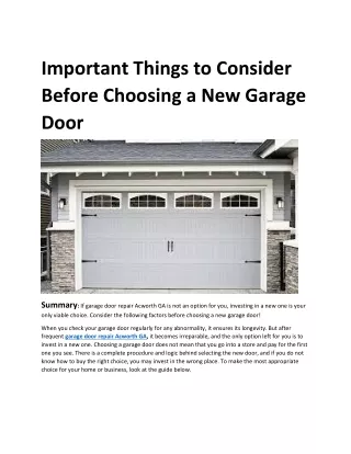 Important Things to Consider Before Choosing a New Garage Door