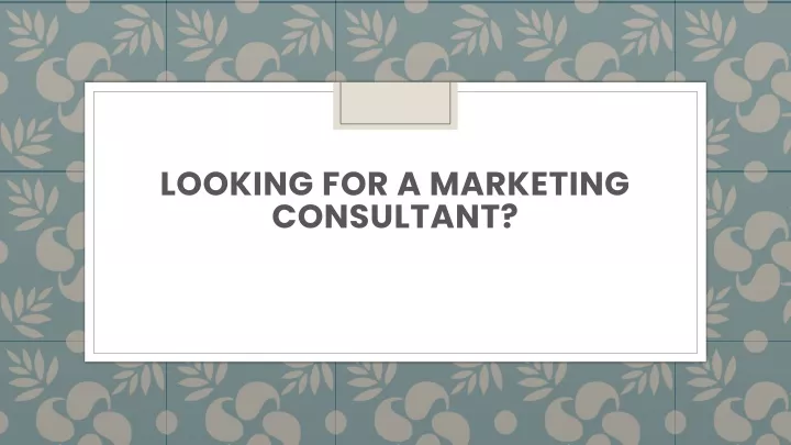 looking for a marketing consultant