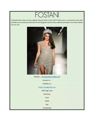 Evening Gowns Online USA  Fostani.com