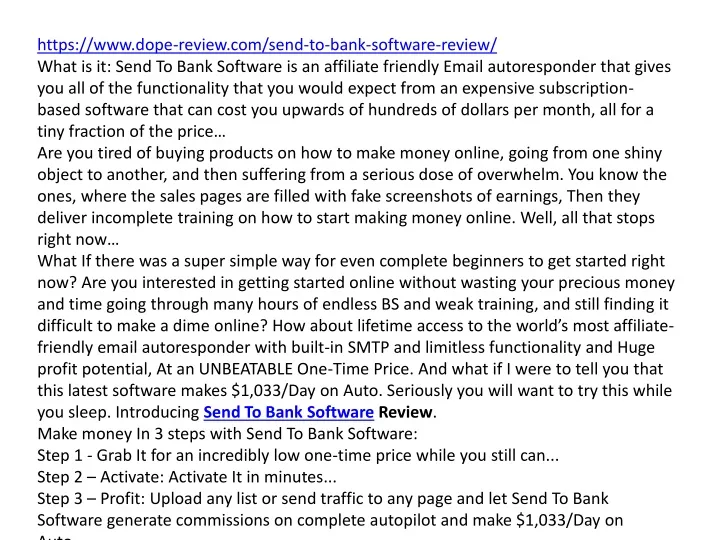 https www dope review com send to bank software