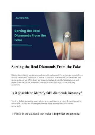 Sorting the Real Diamonds From the Fake