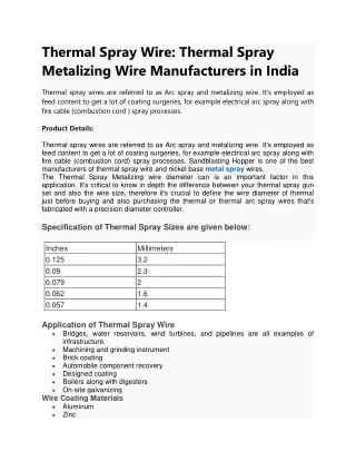 Thermal Spray Metalizing Wire Manufacturers and Prices in India