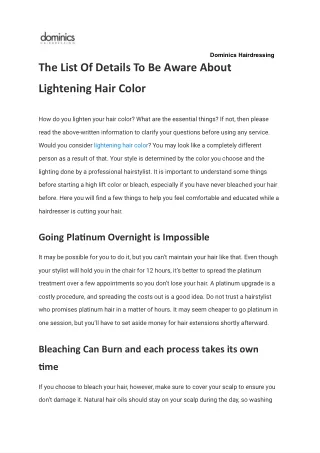 dominics hairdressing the list of details