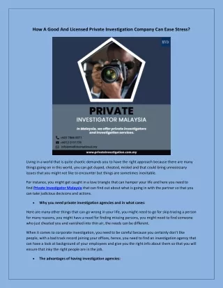how a good and licensed private investigation
