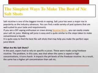 The Simplest Ways To Make The Best of Nic Salt Shots