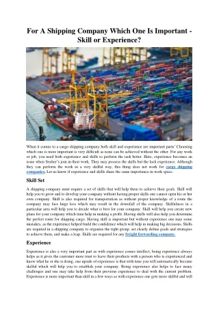 For A Shipping Company Which One Is Important -Skill or Experience?