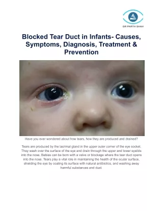 Blocked Tear Duct in Infants- Causes, Symptoms, Diagnosis, Treatment & Prevention