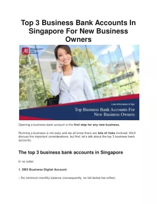 Top 3 Business Bank Accounts In Singapore For New Business Owners