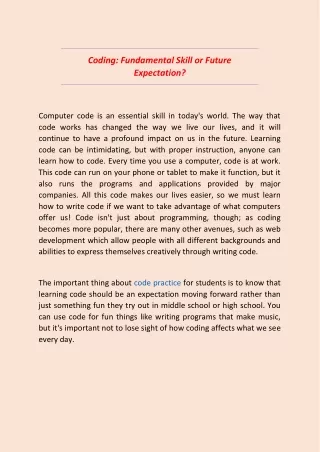 coding fundamental skill or future expectation
