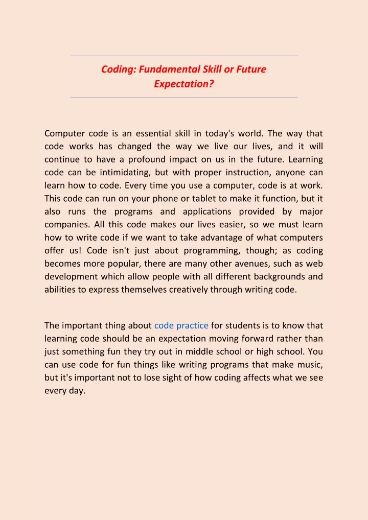 coding fundamental skill or future expectation