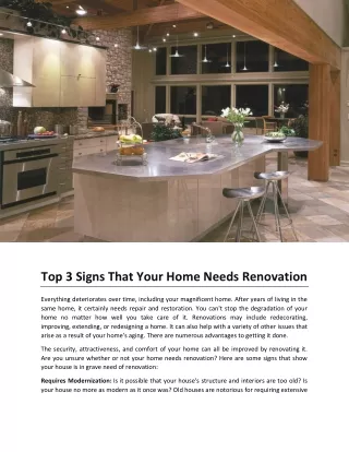 Top 3 Signs That Your Home Needs Renovation