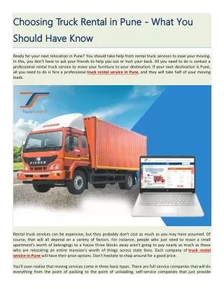 Choosing Truck Rental in Pune - What You Should Have Know