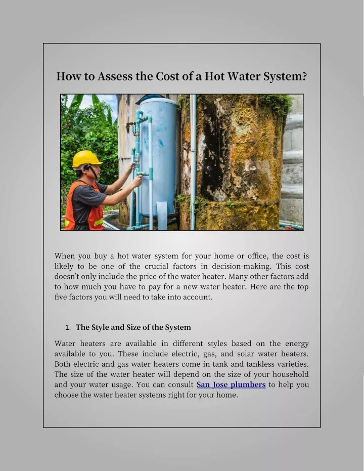 how to assess the cost of a hot water system