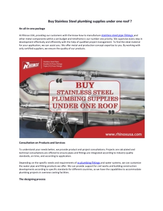 Buy Stainless Steel plumbing supplies under one roof