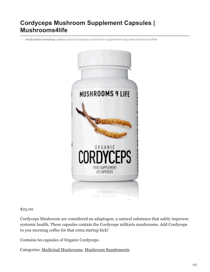 cordyceps mushroom supplement capsules