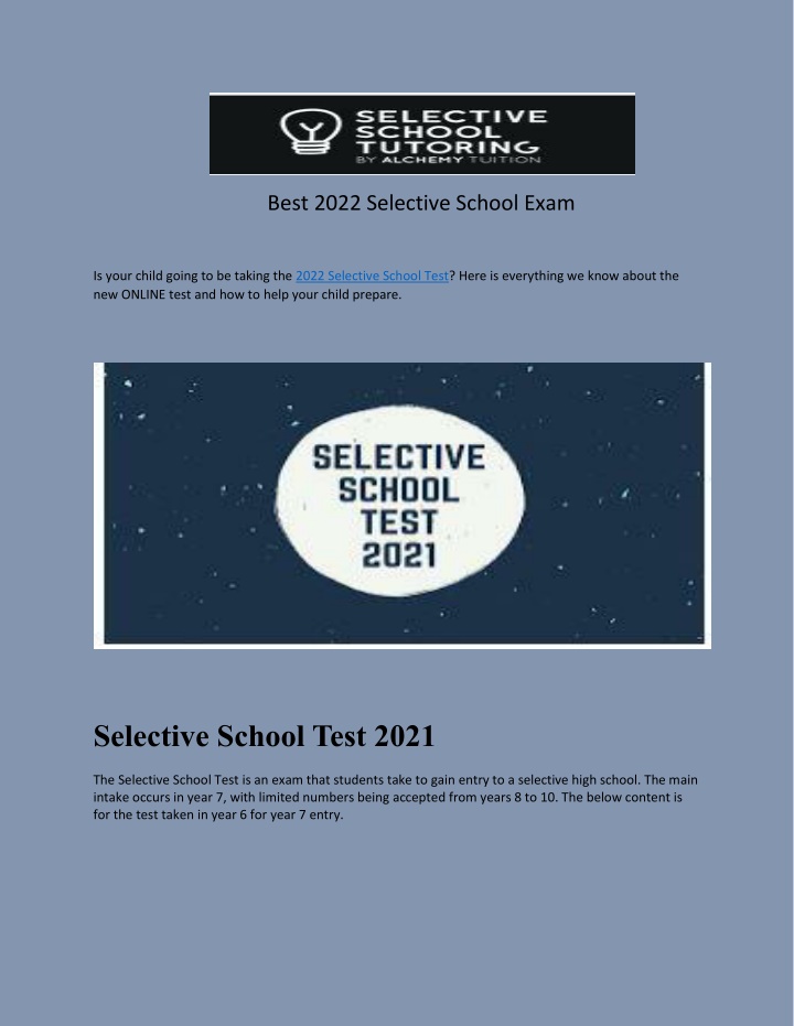 best 2022 selective school exam