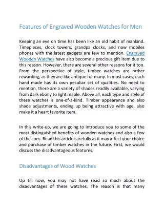 Features of Engraved Wooden Watches for Men