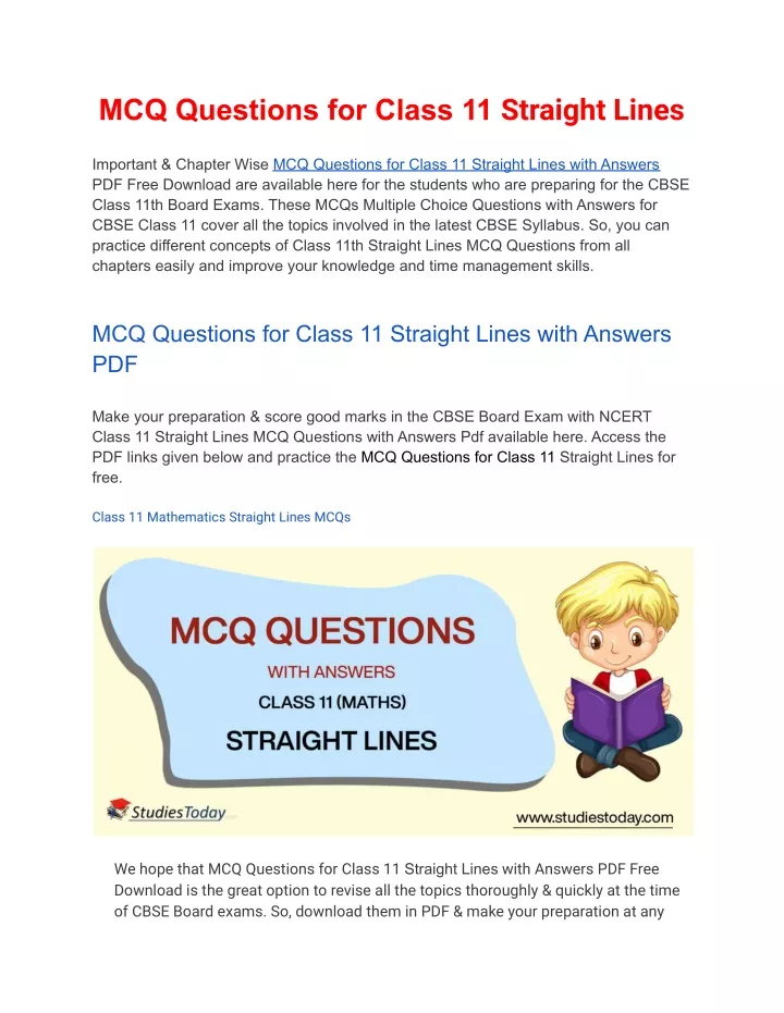 mcq questions for class 11 straight lines