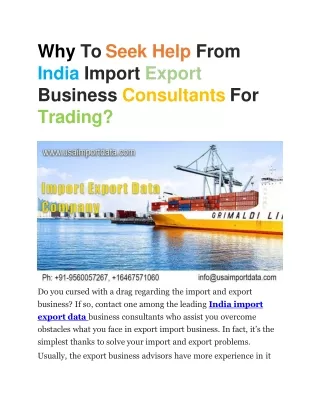 Why To Seek Help From India Import Export Business Consultants For Trading