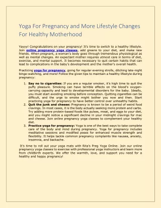 Yoga For Pregnancy and More Lifestyle Changes For Healthy Motherhood