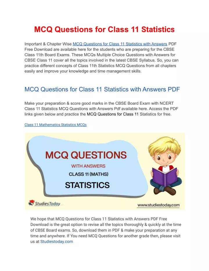 mcq questions for class 11 statistics
