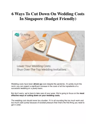 Best Ways To Cut Down On Wedding Costs In Singapore