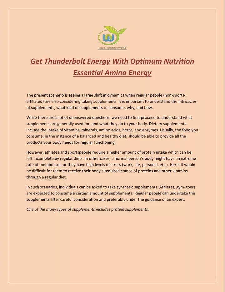 get thunderbolt energy with optimum nutrition