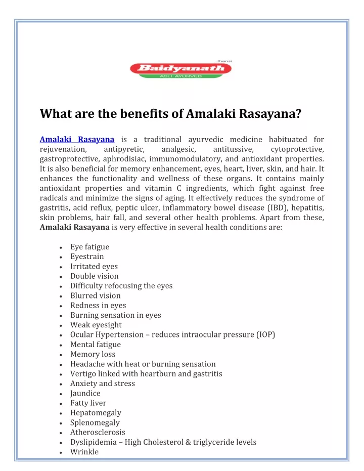 what are the benefits of amalaki rasayana amalaki