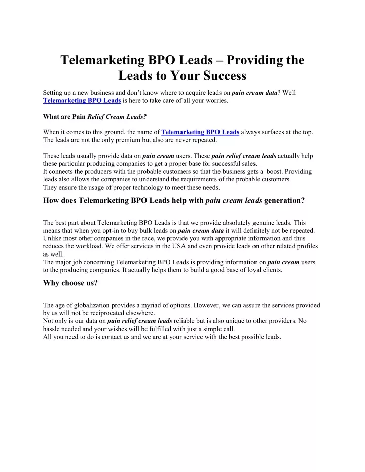 telemarketing bpo leads providing the leads
