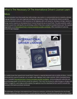 what is the necessary of the international driver