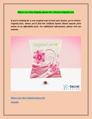 Where Can I Buy Virginity Hymen Kit | Restore-virginity.com