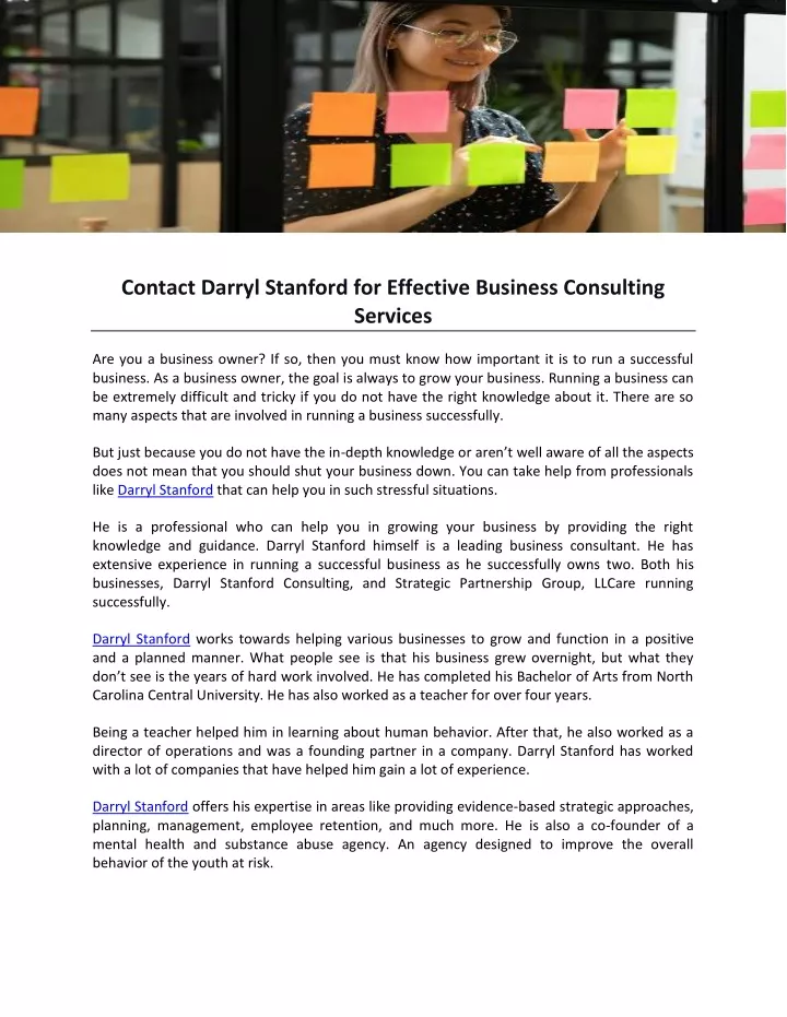 contact darryl stanford for effective business