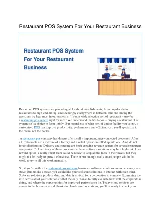 Restaurant POS System For Your Restaurant Business - Worrkbox.com