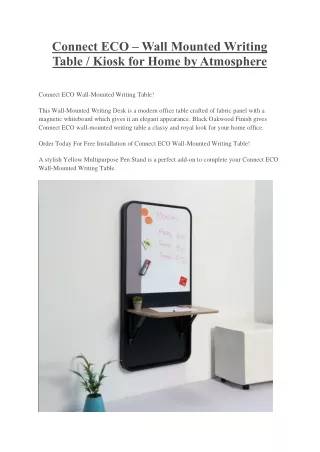 Connect ECO – Wall Mounted Writing Table / Kiosk for Home