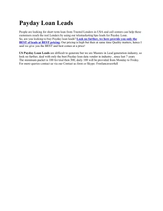 payday loan leads people are looking for short