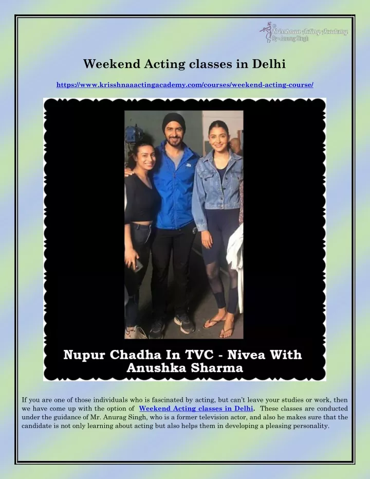 weekend acting classes in delhi https