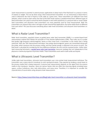 Radar Level Transmitter Vs Ultrasonic Level Transmitter – Know the Real Difference