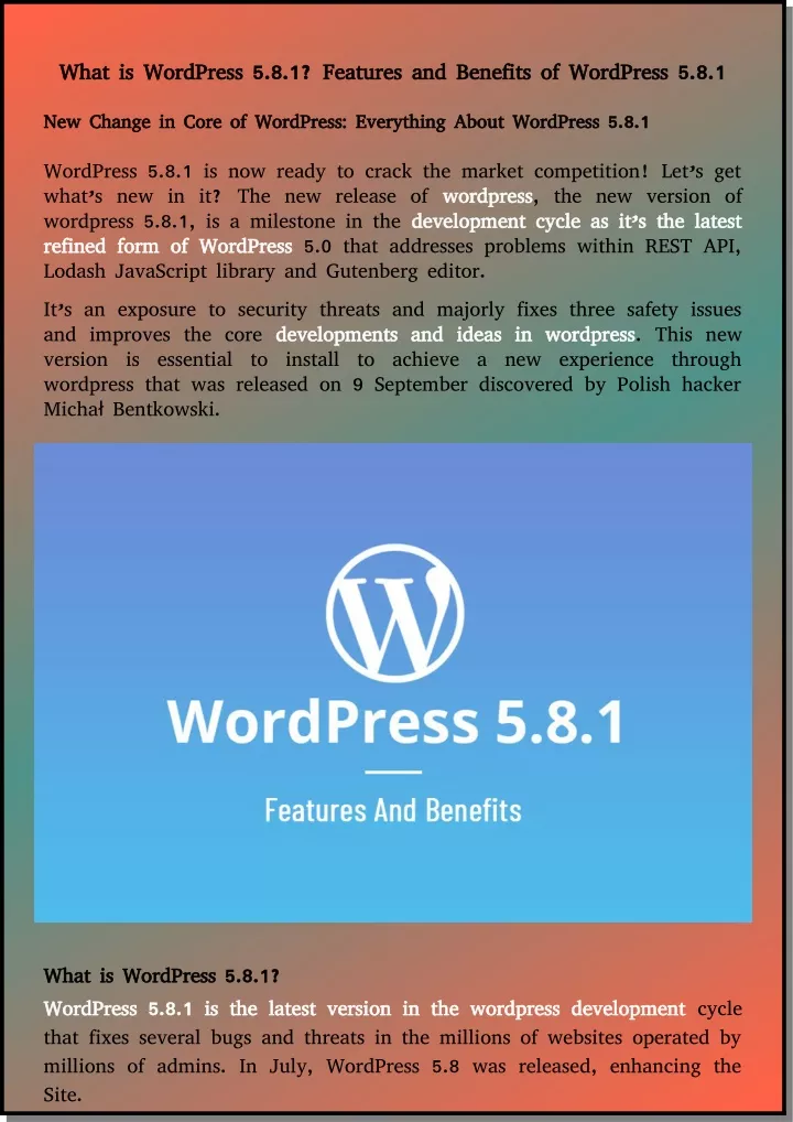 what is wordpress 5 8 1 features and benefits