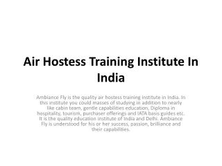 Air Hostess Training Institute In India