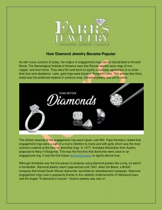 How Diamond Jewelry Became Popular